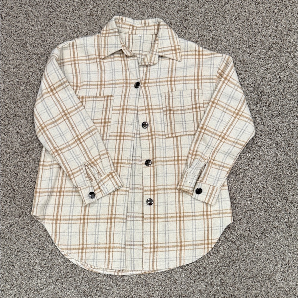 Plaid Shacket- Cream and Brown